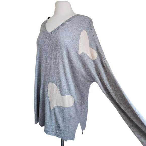 Laurie Felt Sweater XL Cashmere Blend Intarsia V-Neck Heather Grey Hearts - Picture 5 of 15